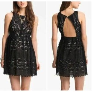Free People SIZE 8(M) Rocco black Floral Mini Swing Lace Cutout Back Dress